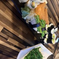 Seaweed salad. Asparagus sushi, tofu avocado tempura rolls, avocado and cucumber maki and tofu sushi.  at Sakura Japanese Restaurant in Belfast