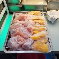 Daily selection of fruits. Sometimes there is also orange, pineapple, and rock melon at Jing Xin Vegetarian in Central Singapore