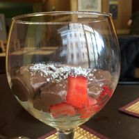 vegan chocolate mousse with fresh fruit.  at Bar Trasmiera in Santander