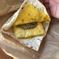 Vegan just egg pesto flatbread at Caribou Coffee  in Atlanta