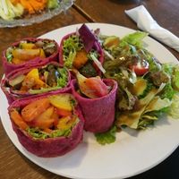 vegan roll with stir fried veggies and pesto sauce. at Backyard Cafe in Beijing