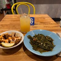 Spicy chicken fried mushrooms, spicy collards, and lemonade 🥰😋 at Mother in Sacramento