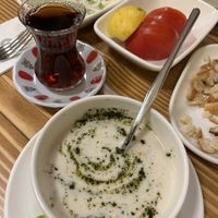 Yogurt soup & çay  at Vegan Masa - Kadikoy in Istanbul