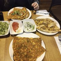 lahmacun and mushroom & cheese pide at Vegan Masa - Kadikoy in Istanbul