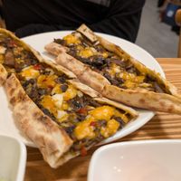 Mushroom cheese pide at Vegan Masa - Kadikoy in Istanbul