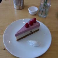 Vegan raspberry cheesecake at Wildebeest in Falmouth