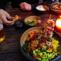 Spring rolls, atsui udon noodles, peanut lover curry at CHAM - the vegan kitchen in Hannover