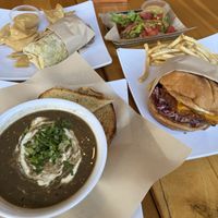 chicken ceasar wrap, potato tacos, soup and sandwich was soo good!  at Higher Taste Plant Based in Long Beach