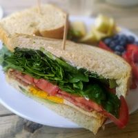 breakfast sandwich at Higher Taste Plant Based in Long Beach