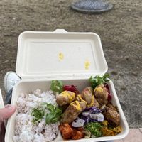 Bento box with karaage, tofu and vegetables  at Terra in Otsu
