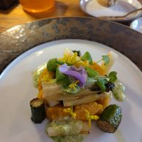Course 4:  polenta rendang, wild garlic cream with asparagus at Restaurant 22  in Bennekom