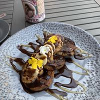 Peanut butter, chocolate and banana pancakes  at Lu-Ma Cafe in South West London