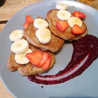 Vegan pancakes with booja booja ice cream at Lu-Ma Cafe in South West London