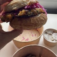 Vegan burguer con pan sin gluten   at La Sana in Madrid