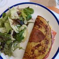 Wheat omelet with asparagus, tomato & gouda. at GNOU in Athens