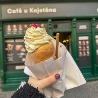 Raspberry vegan chimney cake  at Cafe u Kajetána in Prague