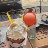 Banana option. (Censored the non-vegan one)  at Cafe u Kajetána in Prague