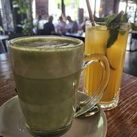 Matcha Latte & fresh orange juice at Coffee Brew Düsseldorf CAFÉ & BAR in Dusseldorf