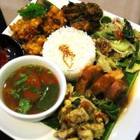 Nasi campur is a selection of different indonesian food around rice, a bit like Indian thali.  at Veggie Table in Ubud