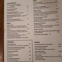 Sunday food menu at Red Deer in Sheffield