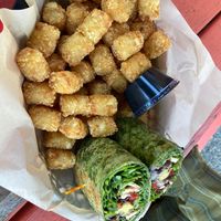 Tater tots and veggie wrap at Dusty's Hideaway in Tacoma