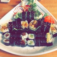 2 sweet potato rolls (my favorite), veggie roll, asparagus roll, & goard roll at Happy Sushi in Springfield