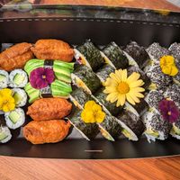 Top view of Sushi, showing they were arranged in a pattern at BBQ SUSHI MOMO in Gossau
