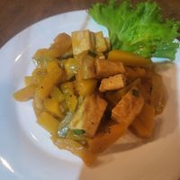 Pumpkin tofu without oy sauce at Bamboo Cafe in Senmonorom