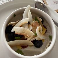 Vegan panna cotta with coconut milkk  at Mesa Cultural in Vila Baleira