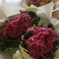 Raw tacos with chips. Great sauces compliment the fresh greens. I recommend. at Farmer and The Cook Cafe in Ojai