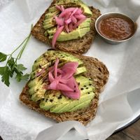 Vegan Avocado Toast (option to add chickpeas if you want)  at Farmer and The Cook Cafe in Ojai