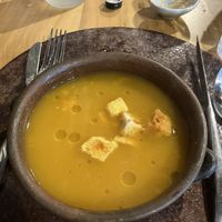 Pumpkin soup with croutonss  at La Zaina in El Calafate