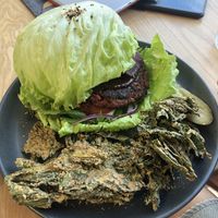 Burger and chips at Little Bird Kitchen in Auckland