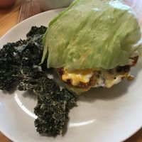 raw burger with kale chips at Little Bird Kitchen in Auckland