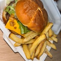 Bean patty burger and chips   at VGarden Caffé in Luquillo