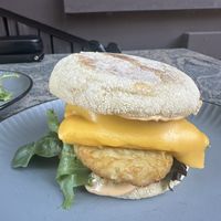 Close up of delicious breakfast sando  at Witness Coffee Roasters in Eureka