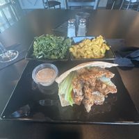 Fysh sandwich with kale salad and Mac and cheesee  at UnbelieVegan in Fairburn