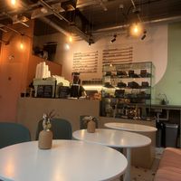 Cute interior. All items in glass were vegan on this day except 1  at TAO Cafe in Croydon