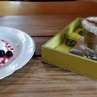 Vegan cake and coconut coffee at Bio Solo Organico in Buenos Aires