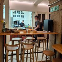 Cath is in the background, cheerily working to provide the delicious meal.  One of her helpers doing his part. at Cath's Cornish Kitchen - Maybe closed in Redruth