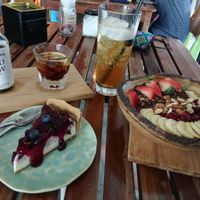 Blueberry-cake and a yoghurt bowl at May and Mark Restaurant in Krabi