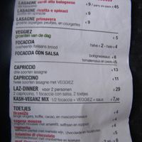 Partial menu, 2014 at Lazagne in Amsterdam