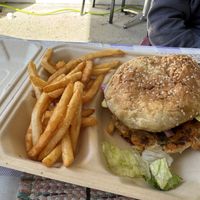 Chickpea sandwich and great French fries  at Royall Vegan in Fletcher