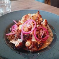 Roasted cauliflower with pickled red onions and chanterelle sauce (lunch) at Miss Sara in Hudiksvall