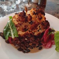 Roasted cauliflower with pumpkin seeds, pickled and chanterelle sauce. at Miss Sara in Hudiksvall