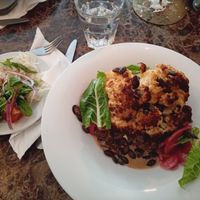 Roasted cauliflower with pumpkin seeds, pickled red onions and yellowfoot chantarelle mushrooms (lunch menu). at Miss Sara in Hudiksvall
