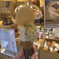 Dairy free Peanut Stracciatella and Salted Pistachio with a vegan friendly waffle     at Barroccino - Via Del Corso in Florence