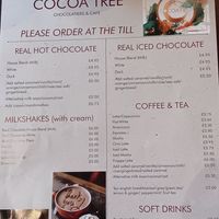 Drinks menu at Cocoa Tree Ramsbottom in Bury