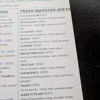 Juice menu at Endiro Coffee in Kampala