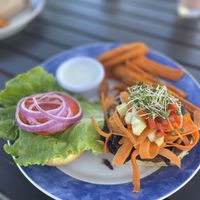Black bean burger  at Cafe Evergreen in Nokomis